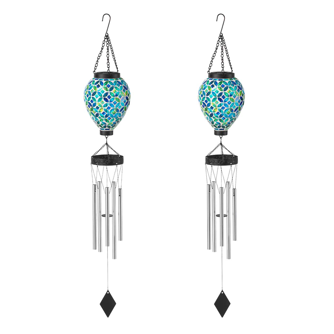 Glitzhome® 37" Blue & Green Solar Lighted Metal & Glass Mosaic Windchime